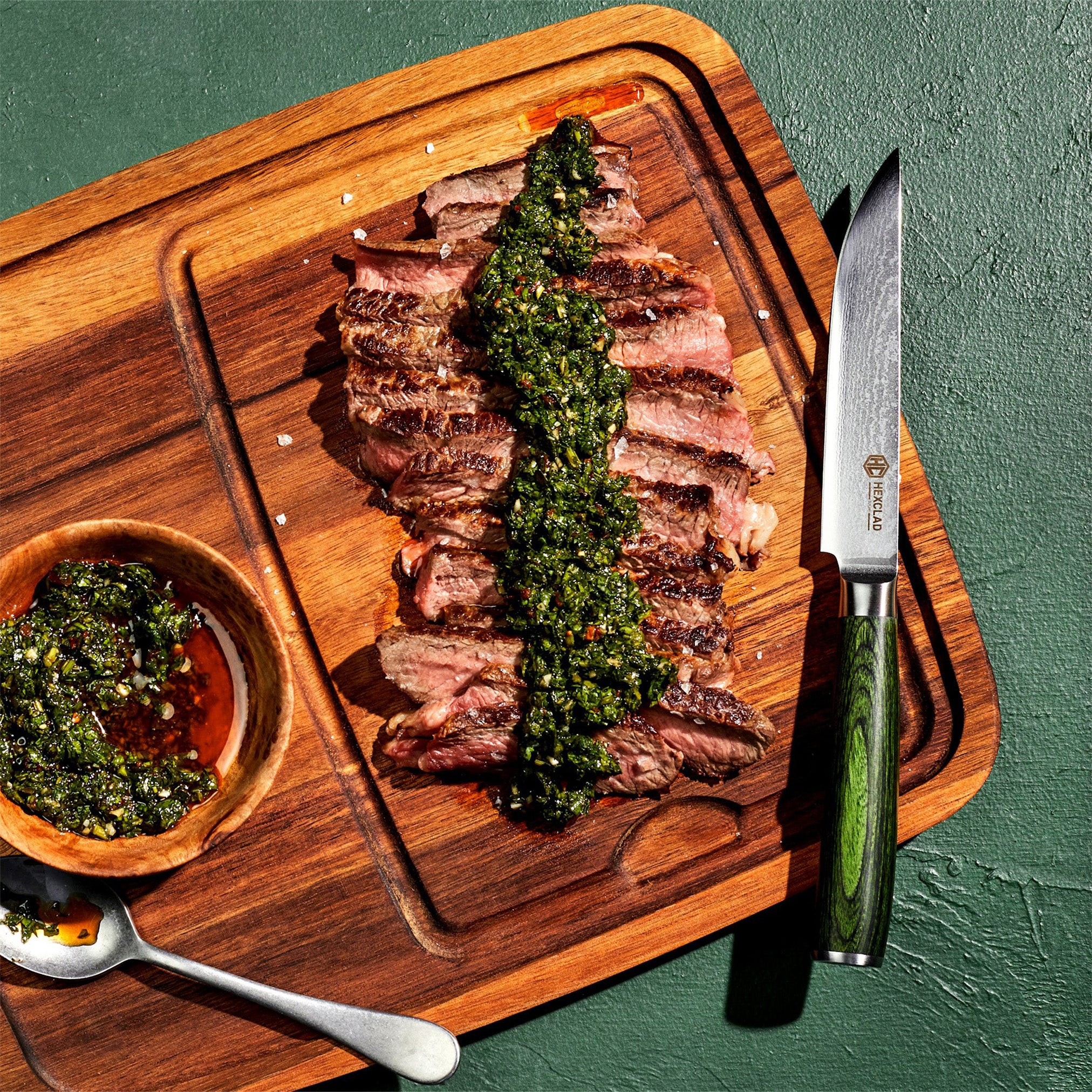 Damascus Steel Steak Knife Set, 4-pc (Green) - Image 3